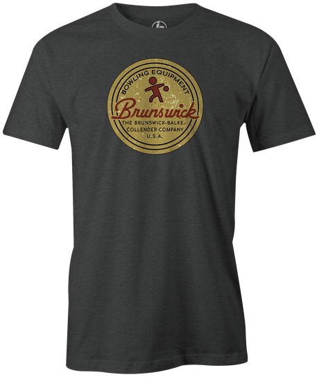 The Brunswick Bowling Balke Collendar Company tee is as vintage as they come. This t shirt pays homage to the roots of Brunswick. Wear with pride. Retro Brunswick bowling league shirts on sale discounted gifts for bowlers. Bowling party apparel. Original bowling tees. Throwback bowling shirts.
