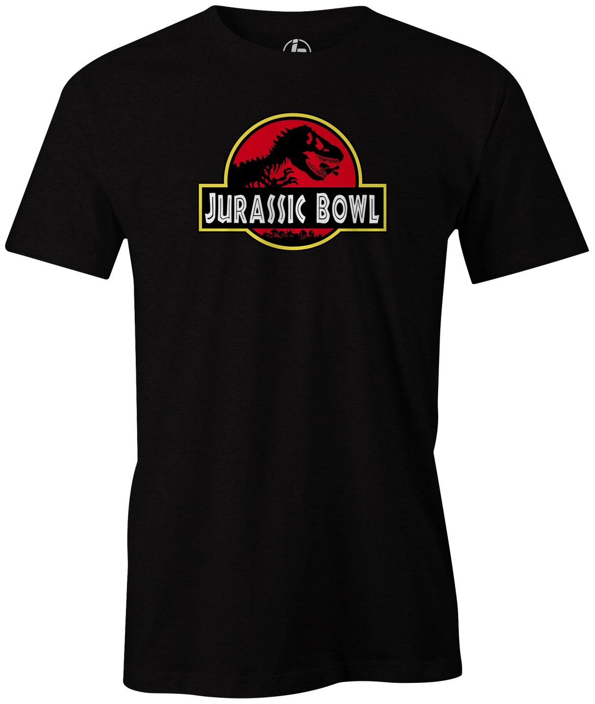 Jurassic Bowl Men's T-Shirt, Black, bowling, funny, cool, vintage, novelty, movie, Jurassic Park, league bowling team shirt, tournament shirt, dinosaurs.