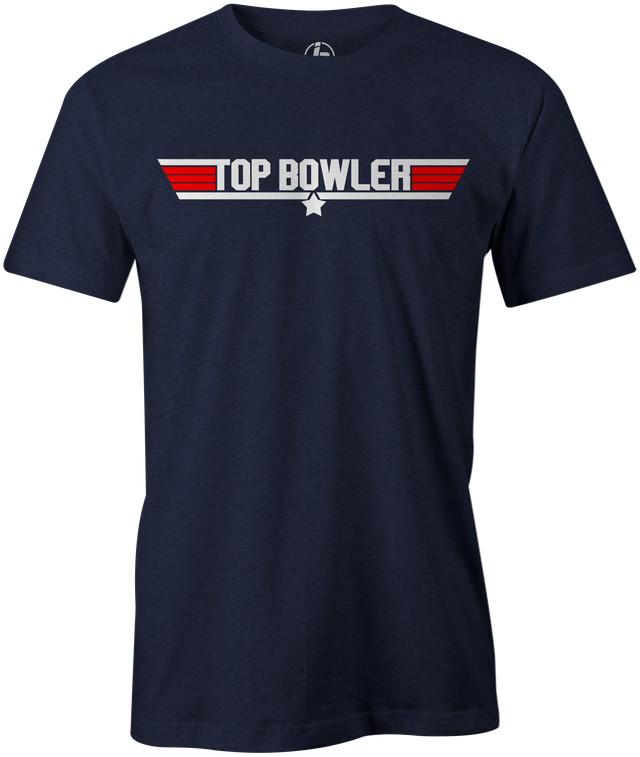 Do you feel the need... the need for bowling? Enjoy this 80's classic shirt and show everyone in your league that you are the top bowler. Top Gun, Tom Cruise, Maverick, Goose, Ice Man, Movie, Black, Navy and White.