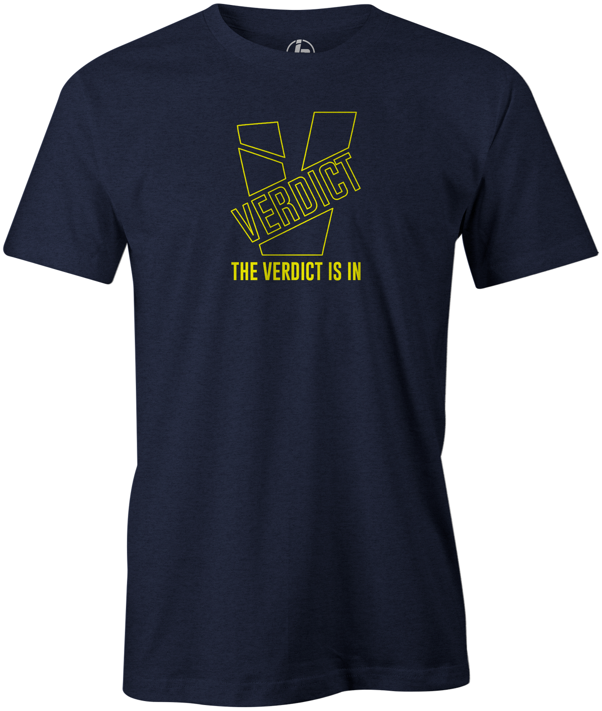 Verdict is in Men's T-Shirt, Navy, bowling, bowling ball, verdict, verdict pearl, ebonite, ebonite bowling, ebonite bowling ball, logo, cool, tshirt, tee-shirt, tee shirt, tee