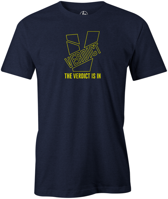 Verdict is in Men's T-Shirt, Navy, bowling, bowling ball, verdict, verdict pearl, ebonite, ebonite bowling, ebonite bowling ball, logo, cool, tshirt, tee-shirt, tee shirt, tee