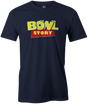 Bowl Story Men's Bowling t-shrit, Navy, movie, toy story, classic, vintage, cool, awesome, tee-shirt, tees, tee shirt, apparel, merch, league bowling team shirt, tournament shirt, woody, andy, mr. potato head, rex.
