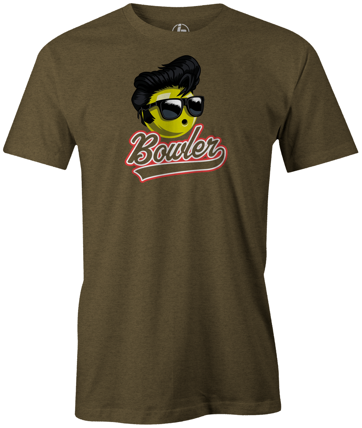 Bowler Ballhead Men's bowling t-shirt, army green. tee, tee-shirt, tees, shirt, apparel, merch, cool. funny, vintage, original, league bowling team shirt, discount, cheap, coupon, free shipping