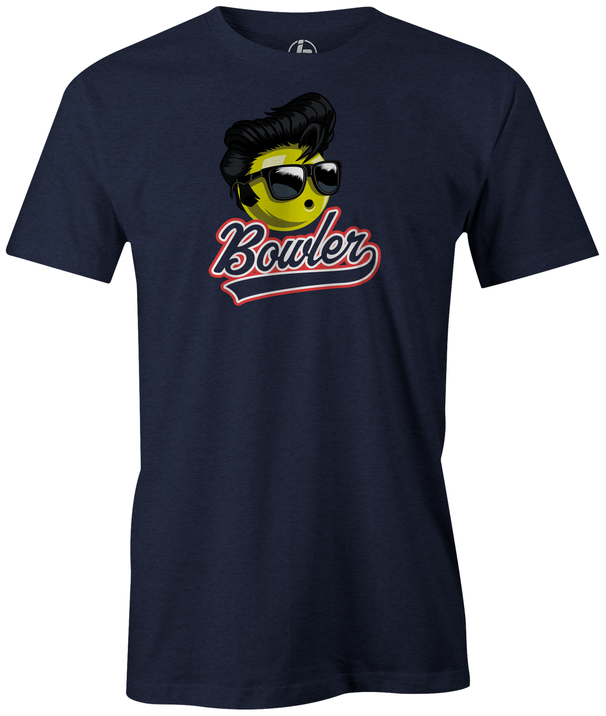 Bowler Ballhead Men's bowling t-shirt, navy. tee, tee-shirt, tees, shirt, apparel, merch, cool. funny, vintage, original, league bowling team shirt, discount, cheap, coupon, free shipping