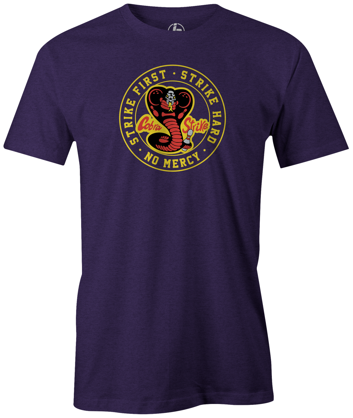 Strike First. Strike Hard. No Mercy. Cobra Kai, Karate Kid. Pick up this original Cobra Strike t-shirt and support YouTuber Louis Luna. All proceeds from this shirt will go directly towards helping Louis with his YouTube and Bowling endeavors. tee, tee-shirt, tees, apparel. merch, free shipping, discount, gift, league bowling team, cool
