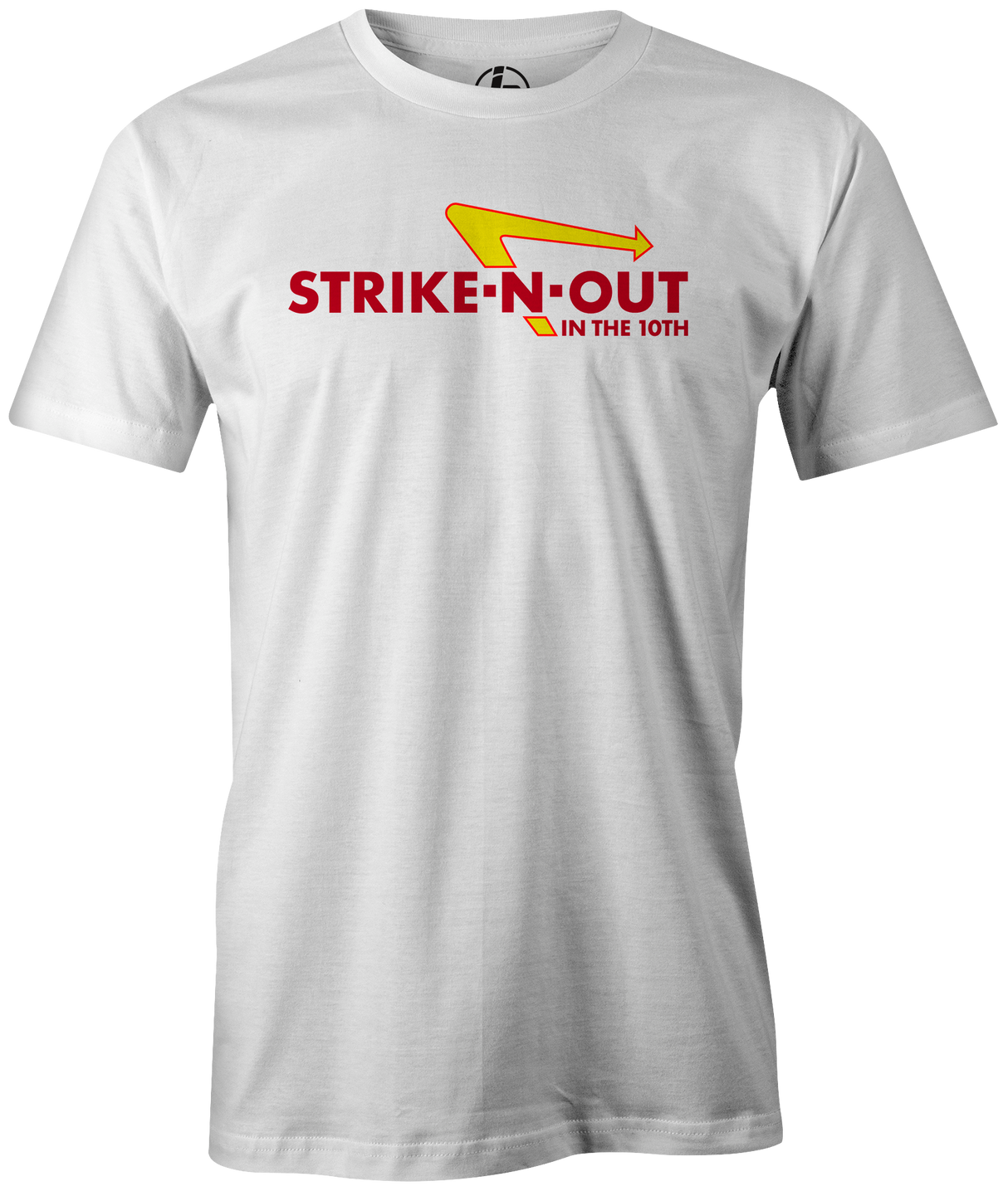 Strike-N-Out is where you want to be late in the game! This funny, novelty tee is the perfect gift for any In-N-Out loving bowler. Bowl a league on Tuesday night? Snag this shirt and make it a late burger night! T-shirt, tee, tee-shirt, tee shirt, tshirt. Taco bell. League bowling team shirt. white