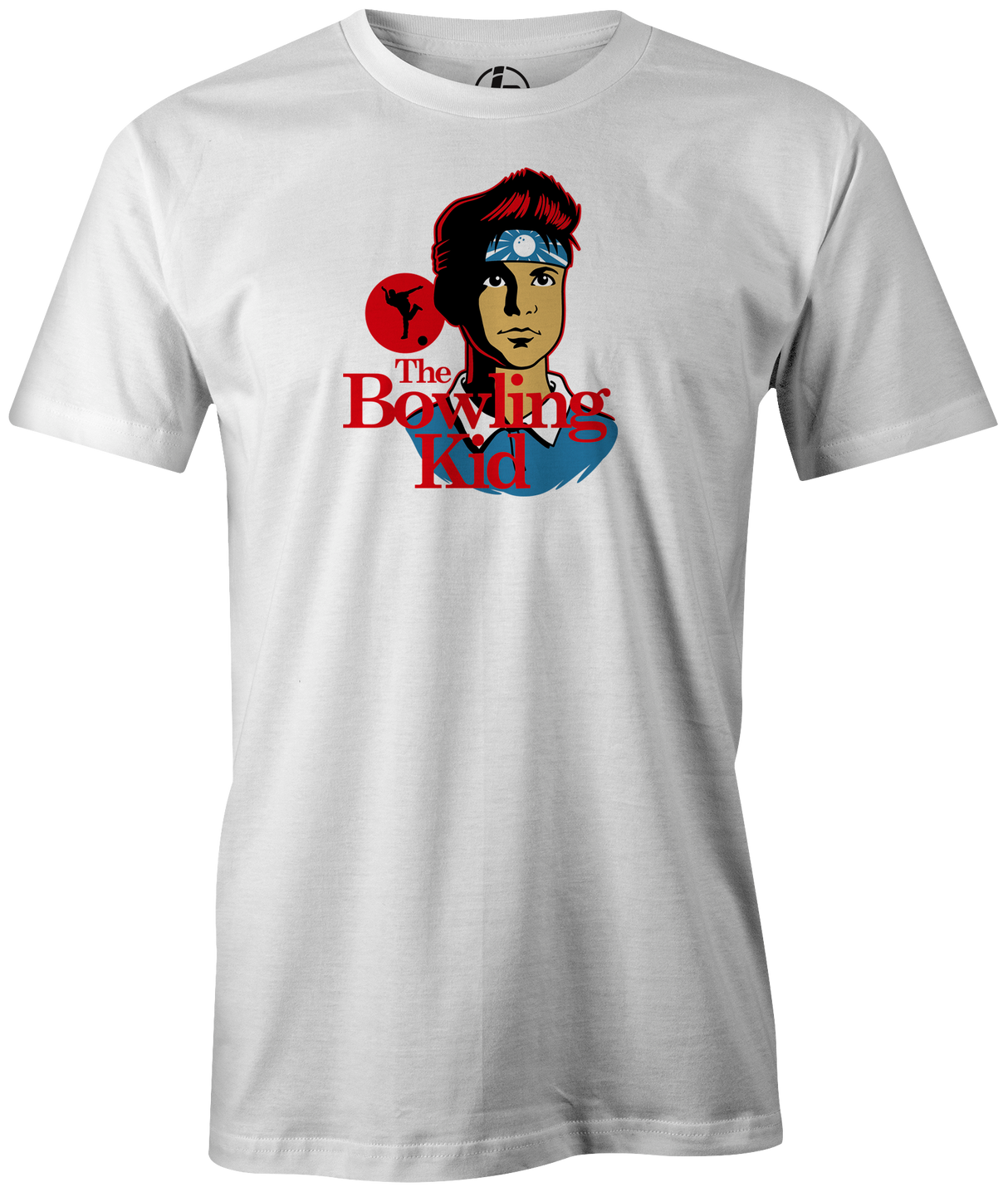 The Bowling Kid Men's bowling shirt, white, tee, tee-shirt, tees, t-shirt, cool, the karate kid, movies and television, pop culture, vintage, league bowling team shirt, free shipping, discount, cheap, coupon, merch, apparel.