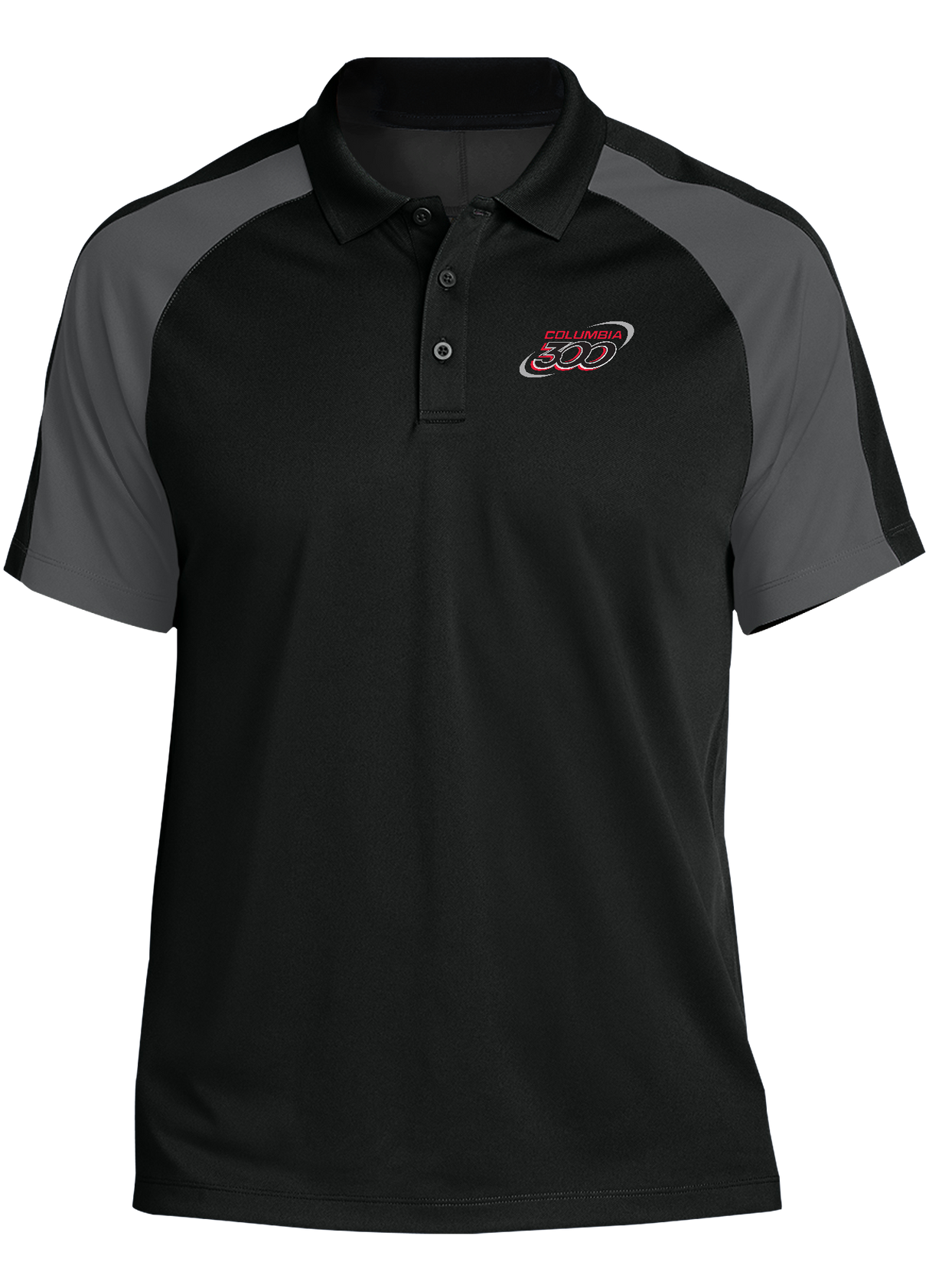 columbia-300-tournament-polo-black-gray bowl bowling shirt league tournament bowler shirt