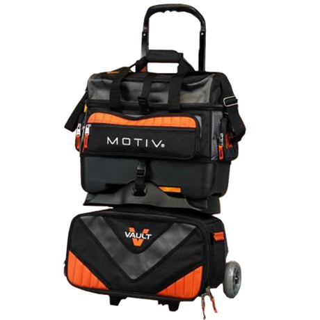 Motiv Vault 4 Ball Roller Orange Bowling Bag suitcase league tournament play sale discount coupon online pba tour