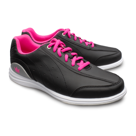 Brunswick Mystic Women's Bowling Shoes Black/Pink  * Performance synthetic uppers * Extremely comfortable * Light rubber outsoles * Pure slide microfiber slide soles on both shoes * Foam padded collar and tongue * Superior slide immediately *  * 