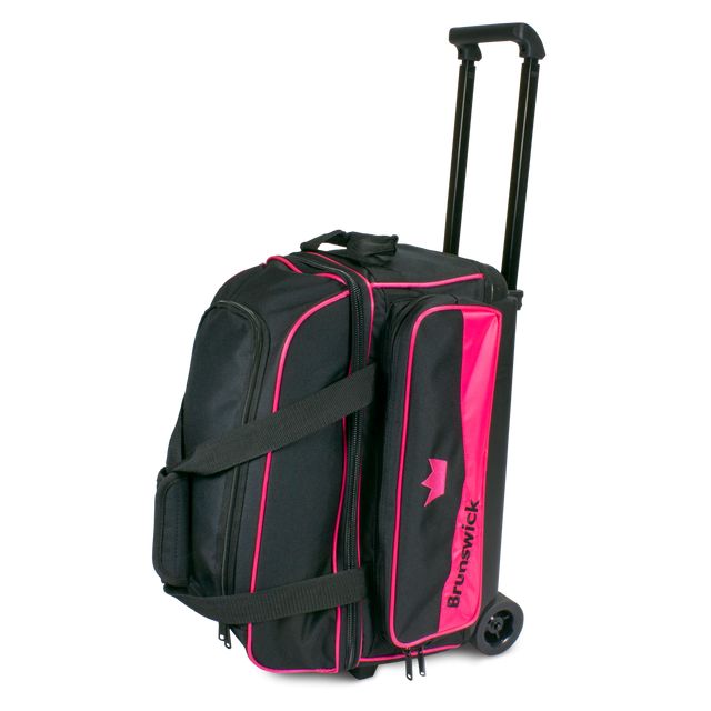 brunswick zone double roller tournament league play rolling travel bag suitcase pink