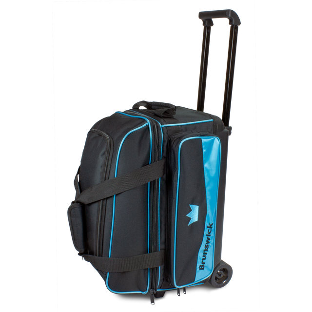 brunswick zone double roller tournament league play rolling travel bag suitcase sky blue