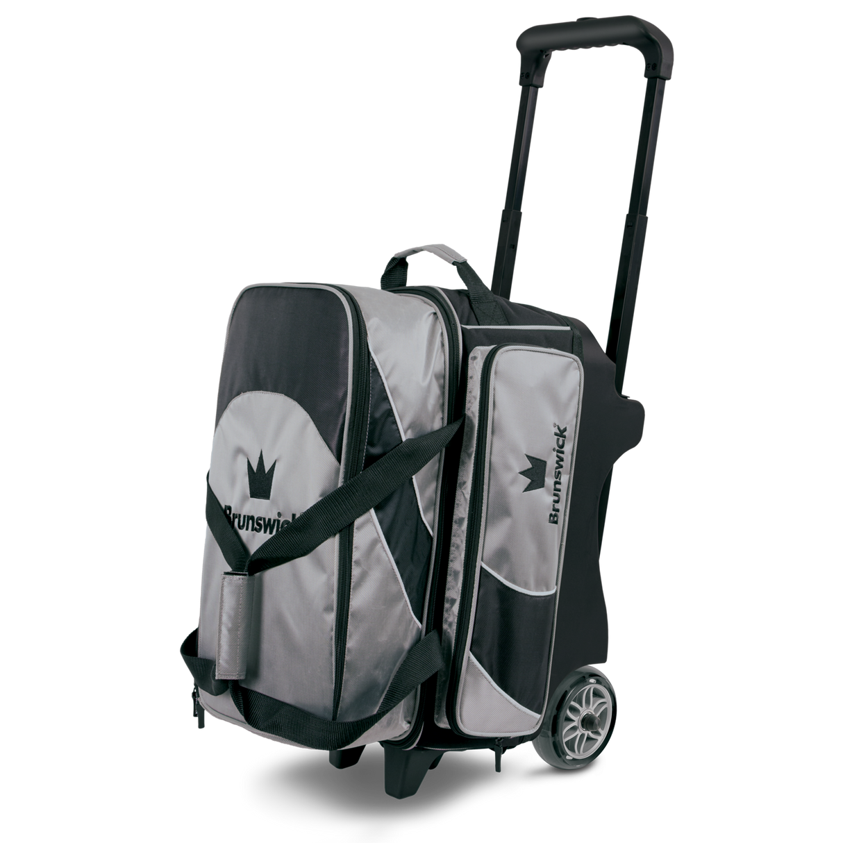 brunswick 2 ball roller charger bowling bag travel suitcase league tournament play sale discount coupon online pba tour edge silver