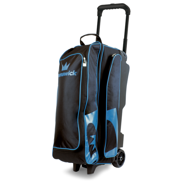 Brunswick Blitz 3 Ball Triple Roller Black/Blue Bowling Bag travel suitcase league tournament play sale discount coupon online pba tour