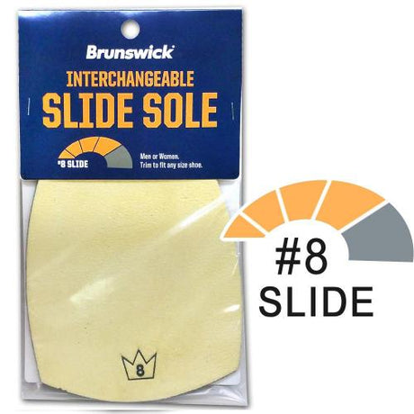 FEATURES AND BENEFITS Slide soles are oversized and can be trimmed to fit any size shoe Brunswick slide soles are numbered 2 through 10 with the number 2 sole providing the least amount of slide and the number 10 sole providing the most slide possible 1-year limited warranty