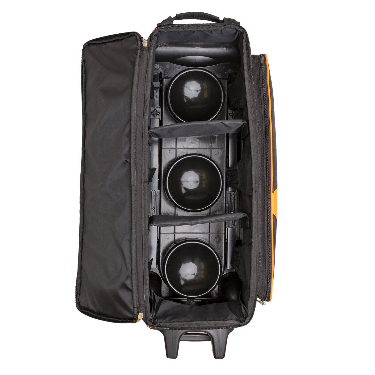 Brunswick Blitz 3 Ball Triple Roller Black/Orange Bowling Bag travel suitcase league tournament play sale discount coupon online pba tour