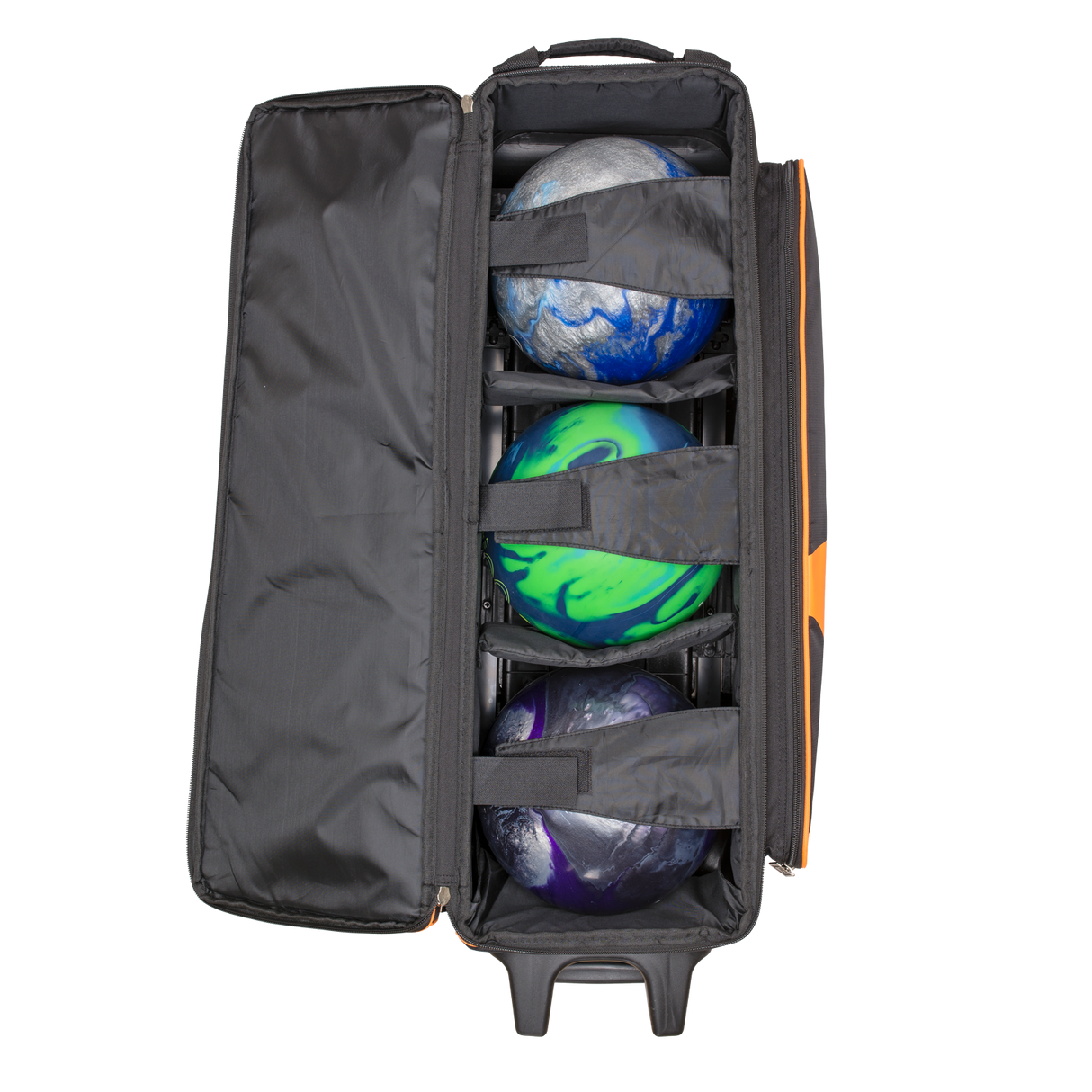 Brunswick Blitz 3 Ball Triple Roller Black/Orange Bowling Bag travel suitcase league tournament play sale discount coupon online pba tour