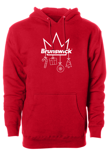 Brunswick Bowling Christmas Hoodie. Tis' the season for Christmas bowling tee shirts. Show your Merriness on and off the lanes with the Brunswick Bowling Christmas Hoodie bowling Holiday T-shirt!  ugly t-shirt comes in red and black colors. Show your holiday spirit with this shirt that helps you hook the ball at your office party or night out with your friends!  Bowling gift holiday gift guide. Tee-shirt gift. Christmas Tree