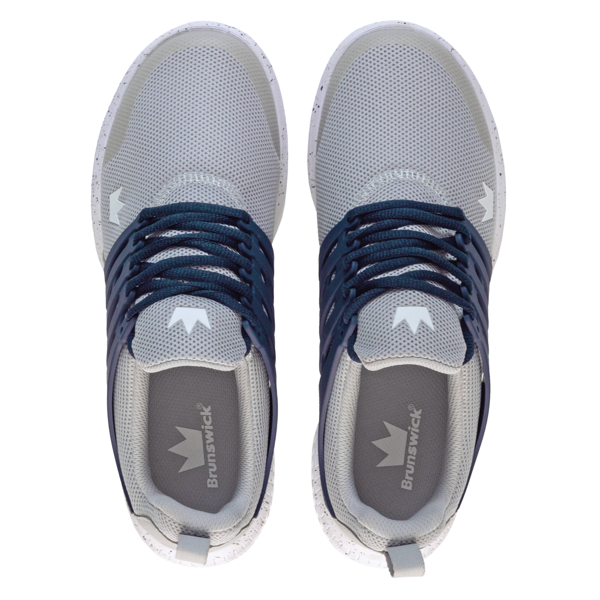 Brunswick Avalanche Grey/Navy Bowling Shoes * Athletic mesh uppers * Exterior advanced support lacing system * Pure Slide microfiber Slide Soles on both shoes * Foam-padded collar and tongue * Extra-light EVA outsole * Raised rubber heel for a controlled slide *  * 