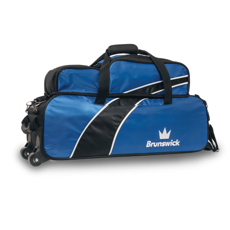 Brunswick Edge 3 Ball Triple Tote Roller Blue With Pouch Bowling Bag travel suitcase league tournament play sale discount coupon online pba tour