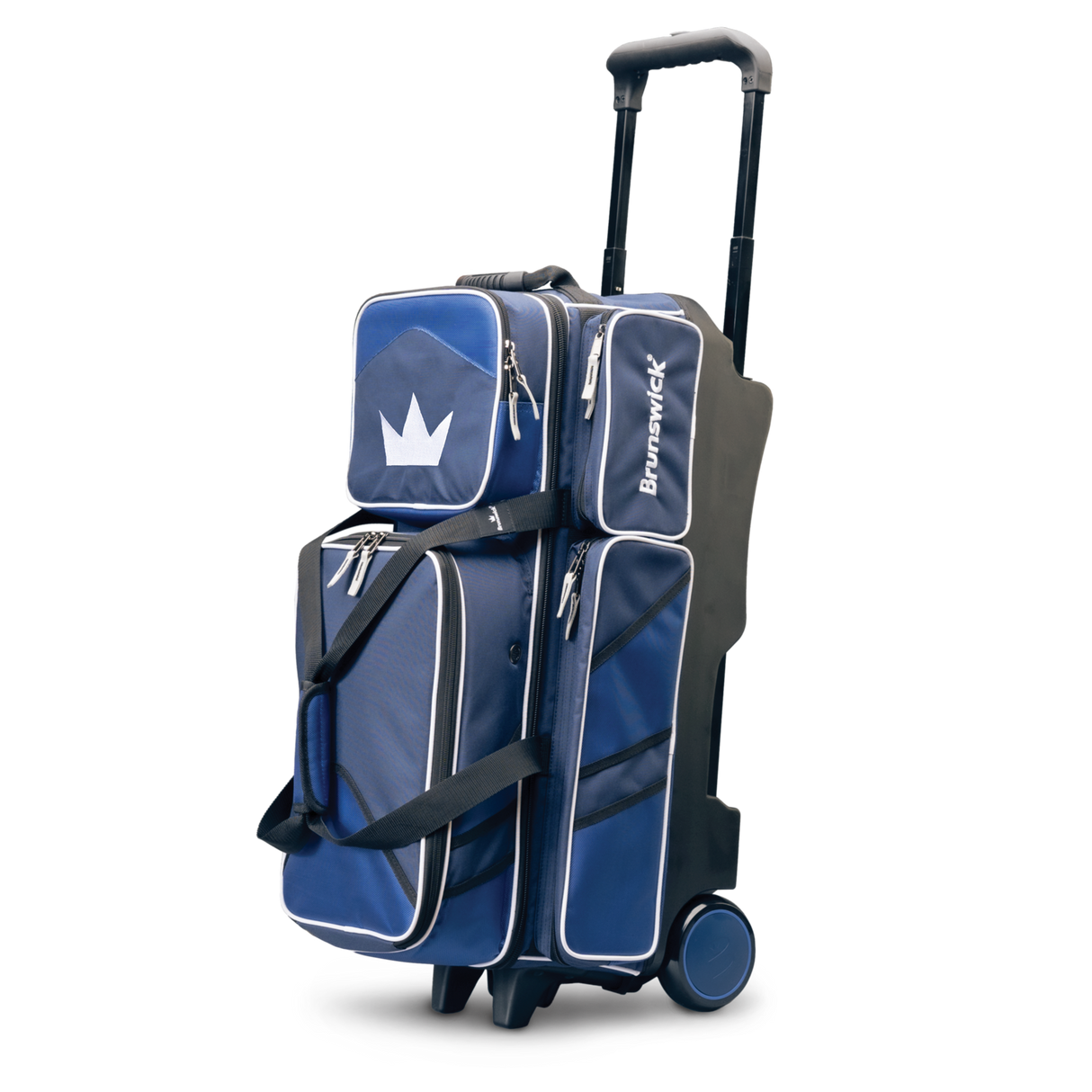 Brunswick Quest 3 Ball Triple Roller Blue Bowling Bag travel suitcase league tournament play sale discount coupon online pba tour