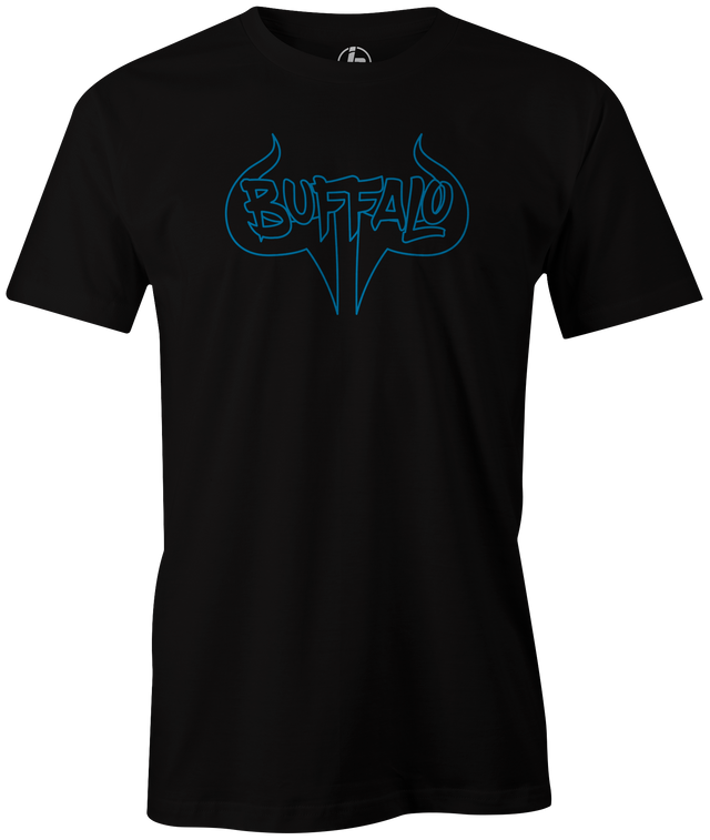Blizzard Buffalo by Swag Bowling. Swag Bowling Classic Logo T-shirt. This shirt is perfect for bowling practice, leagues or weekend tournaments. Men's T-Shirt, bowling ball, tee, tee shirt, tee-shirt, t shirt, t-shirt, tees, league, tournament shirt, PBA, PWBA, USBC. Charcoal, Black, Purple, Red