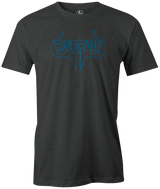 Blizzard Buffalo by Swag Bowling. Swag Bowling Classic Logo T-shirt. This shirt is perfect for bowling practice, leagues or weekend tournaments. Men's T-Shirt, bowling ball, tee, tee shirt, tee-shirt, t shirt, t-shirt, tees, league, tournament shirt, PBA, PWBA, USBC. Charcoal, Black, Purple, Red