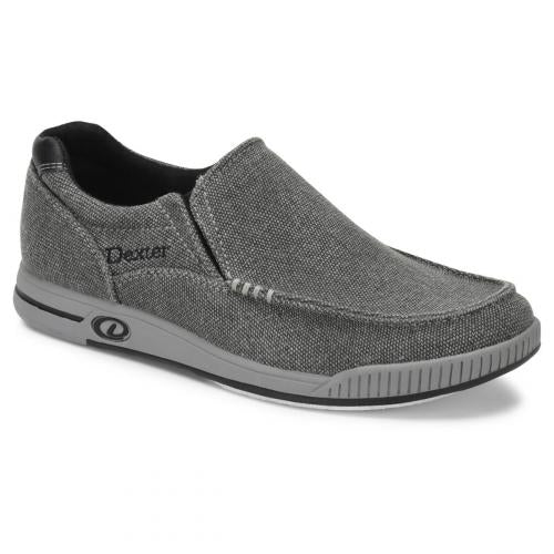 Dexter Kam Charcoal Grey Bowling Shoes Lightweight & cool cotton canvas upper Slip on pattern for ultimate convenience Side vents for breathability Molded removable blown EVA footbed Non-marking rubber outsole w/defined heel S8 microfiber slide soles on both shoes