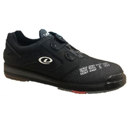 Dexter SST8 Power Frame BOA Black/Dark Grey Bowling Shoes Power-Frame KPU overmold upper Patented SST technology for right or left hand BOA® Fit System disc lacing Leather toe drag protector stops slide sole peel back Removable S8 slide sole and H5 saw-tooth heel on slide shoe 1 shoe protector included