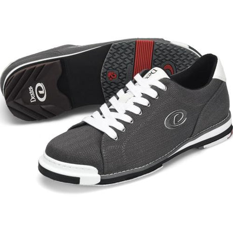Dexter SST8 Knit Charcoal Grey Bowling Shoes Right or left convertible Charcoal Grey Breathable, lightweight knit upper Unique total interchangeable sole construction Goodyear replaceable rubber traction sole Leather toe drag protector stops slide sole peel back Removable footbeds Included on push foot shoe: H5 saw tooth heel, H2 Ultra Brakz included on shoe Included on slide foot shoe: S8, T2+ soles included on shoe In Box: 1 Shoe Protector included