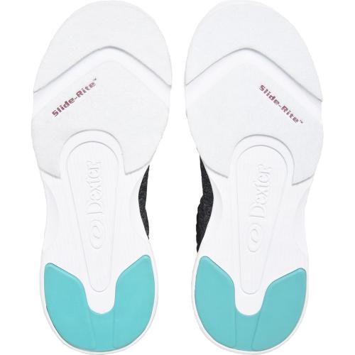 Dexter Elin Grey/Teal Bowling Shoes Lightweight Breathable Knit Upper Fully Fabric-Lined with Padded Tongue and Collar U-Throat Upper Pattern Molded Removable Blown EVA Footbed DexLite Outsole  Slide Shoes: Fixed S8 Slide Soles Fixed Non-Marking Defined Heel