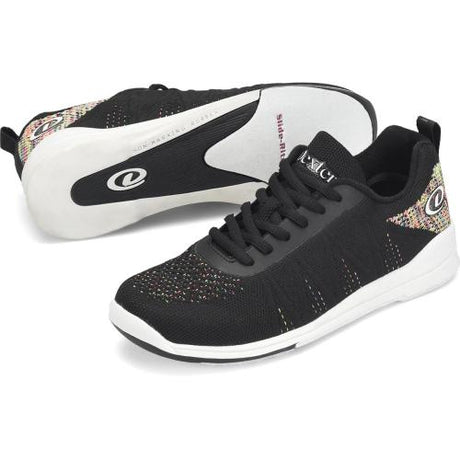 Dexter Delila Black Bowling Shoes Fully Fabric-Lined with Padded Tongue and Collar Low Collar Molded Removable Blown EVA Footbed Slide Shoes: Fixed S8 Slide Soles Fixed Non-Marking Defined Heels