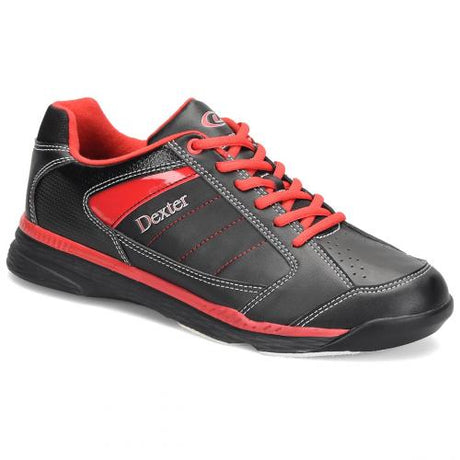 Dexter Ricky IV Jr Black/Red Bowling Shoes DexLite outsole w/ defined rubber horseshoe heel Soft durable man-made PU (not PVC) upper Fully fabric-lined with padded tongue and collar Lace to toe upper pattern for a custom fit Defined rubber horseshoe heel Molded removable blown EVA footbed S8 microfiber slide soles on both shoes youth bowling shoes