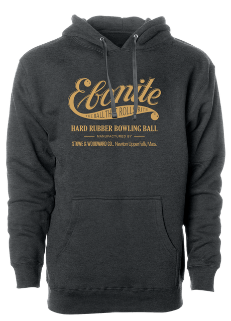 Keep warm in this stylish Ebonite - Vintage - design hooded sweatshirt. #Ebonite #BowlToWin 60/40 cotton/polyester blend material Standard Fit - Men's Sizing Jersey lined hood Split-stitched double-needle sewing on all seams. Front pouch pocket Midweight Hoodie/Hooded Sweatshirt. Gift for bowlers. Bowlingstore. Fun.