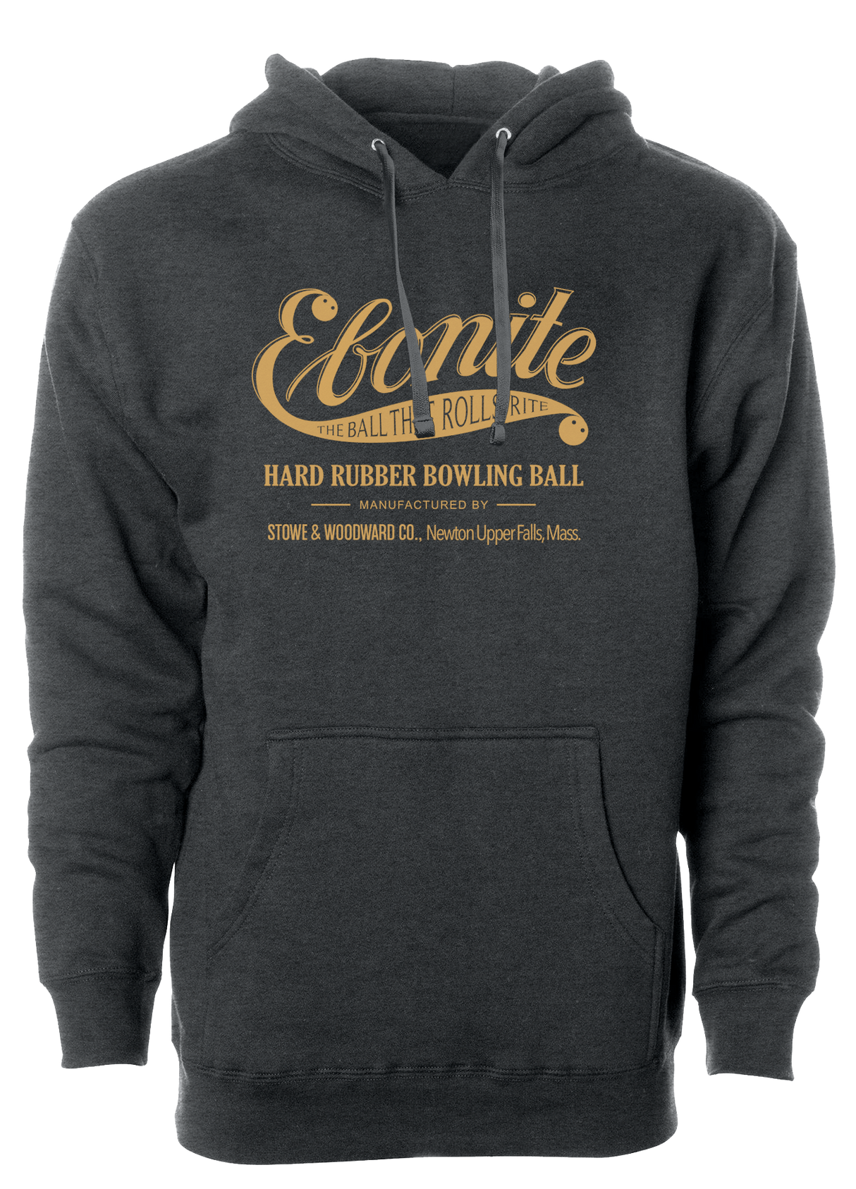 Keep warm in this stylish Ebonite - Vintage - design hooded sweatshirt. #Ebonite #BowlToWin 60/40 cotton/polyester blend material Standard Fit - Men's Sizing Jersey lined hood Split-stitched double-needle sewing on all seams. Front pouch pocket Midweight Hoodie/Hooded Sweatshirt. Gift for bowlers. Bowlingstore. Fun.