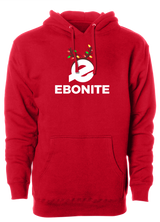 Ebonite Bowling Christmas Hoodie. Tis' the season for Christmas bowling tee shirts. Show your Merriness on and off the lanes with the ebonite bowling Holiday T-shirt!  ugly t-shirt comes in red and black colors. Show your holiday spirit with this shirt that helps you hook the ball at your office party or night out with your friends!  Bowling gift holiday gift guide. Tee-shirt gift. Christmas Tree