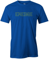 Ebonite Emerge. A tee that just does the right thing and helps you strike a lot! Tshirt, tee, tee-shirt, tee shirt, Pro shop. League bowling team shirt. PBA. PWBA. USBC. Junior Gold. Youth bowling. Tournament t-shirt. Men's. Bowling Ball. Emerge Ebonite. Tommy Jones