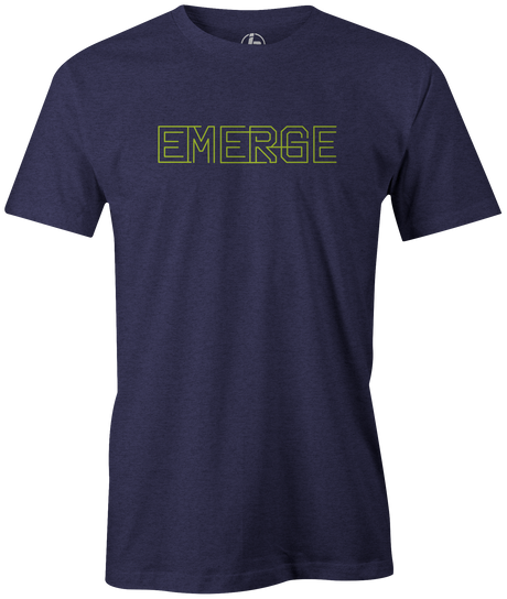 Ebonite Emerge. A tee that just does the right thing and helps you strike a lot! Tshirt, tee, tee-shirt, tee shirt, Pro shop. League bowling team shirt. PBA. PWBA. USBC. Junior Gold. Youth bowling. Tournament t-shirt. Men's. Bowling Ball. Emerge Ebonite. Tommy Jones