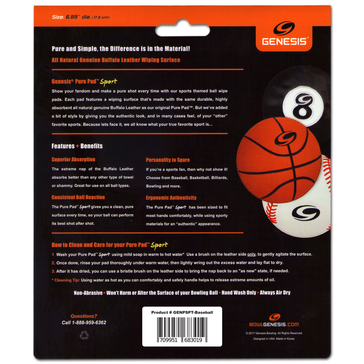 Genesis Pure Pad Sport Leather Bowling Ball Wipe - Baseball