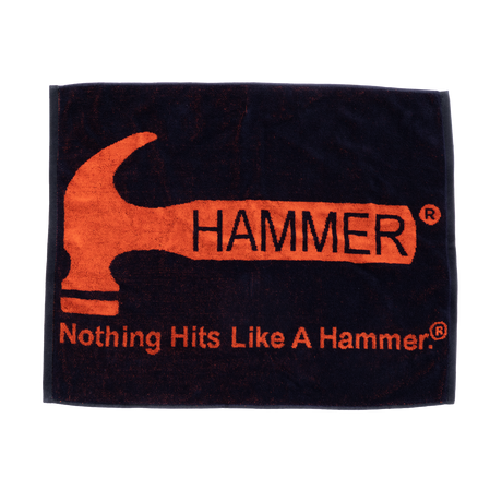 Hammer Loomed Towel. Woven Hammer logo design 100% cotton Machine washable Size: 17.5" x 23" (44.5 cm x 58.4 cm)