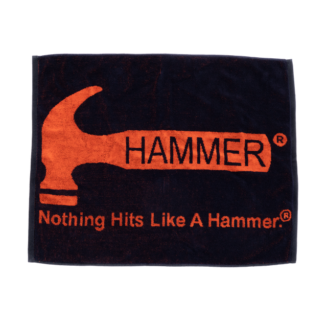 Hammer Loomed Towel. Woven Hammer logo design 100% cotton Machine washable Size: 17.5" x 23" (44.5 cm x 58.4 cm)