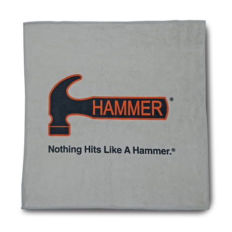 Hammer Premium Towel Grey. The premium towel is machine washable. It is recommended to use detergent only, no softeners or bleach and to tumble dry on low heat or no heat.  Easily absorbs oil from the ball surface Cleans ball surface effortlessly Can be used with liquid cleaners or polishes Recommended use after each shot Size: 13" x 13" (33 cm x 33 cm)