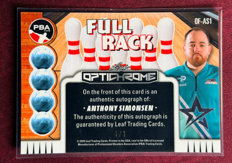 2025 Leaf Eclectic PBA Anthony Simonsen Full Rack Gold Optichrome Auto 1/1