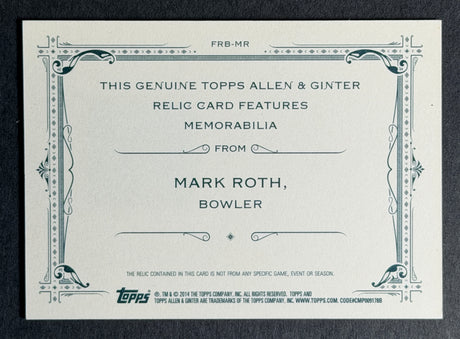 2014 Topps Allen & Ginter Mark Roth Used Memorabilia Relic PBA Card