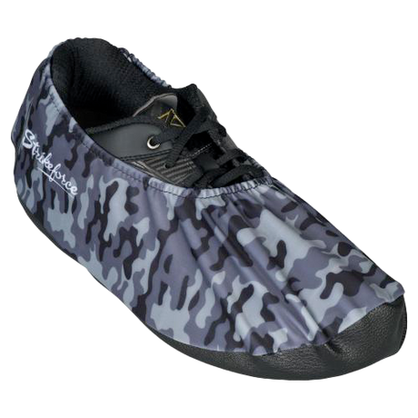 KR Strikeforce Flexx Shoe Cover Grey Camo * Dura Flexx Ultra Stretch material for easy on, easy off * Defends bowling shoes from offensive elements, inside and outside of the bowling center * Waterproof soles * Easily slips over bowling shoes * Sold in pairs * One size fits most