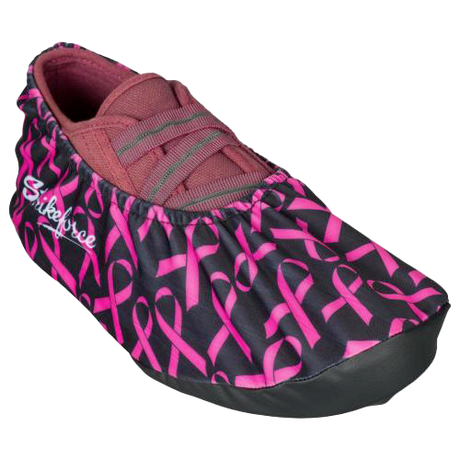 KR Strikeforce Flexx Shoe Cover Pink Ribbons  * Dura Flexx Ultra Stretch material for easy on, easy off * Defends bowling shoes from offensive elements, inside and outside of the bowling center * Waterproof soles * Easily slips over bowling shoes * Sold in pairs * One size fits most