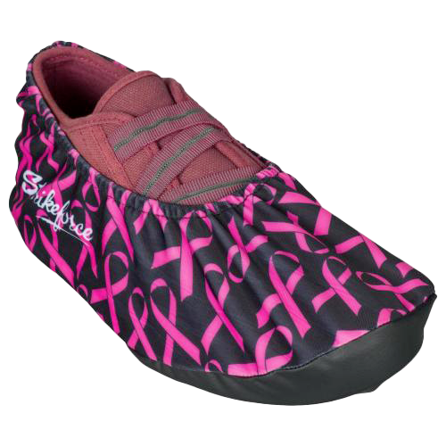 KR Strikeforce Flexx Shoe Cover Pink Ribbons  * Dura Flexx Ultra Stretch material for easy on, easy off * Defends bowling shoes from offensive elements, inside and outside of the bowling center * Waterproof soles * Easily slips over bowling shoes * Sold in pairs * One size fits most
