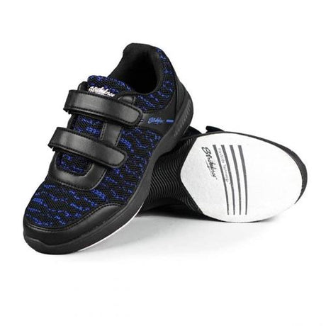 KR Strikeforce Youth Flyer Mesh Lite Black/Royal Velcro Bowling Shoes The Flyer by KR Strikeforce is a basic universal soled shoe (meaning it has slide soles on both the right and left shoes). It is simple yet stylish and is made with a engineered mesh upper so it is comfortable.