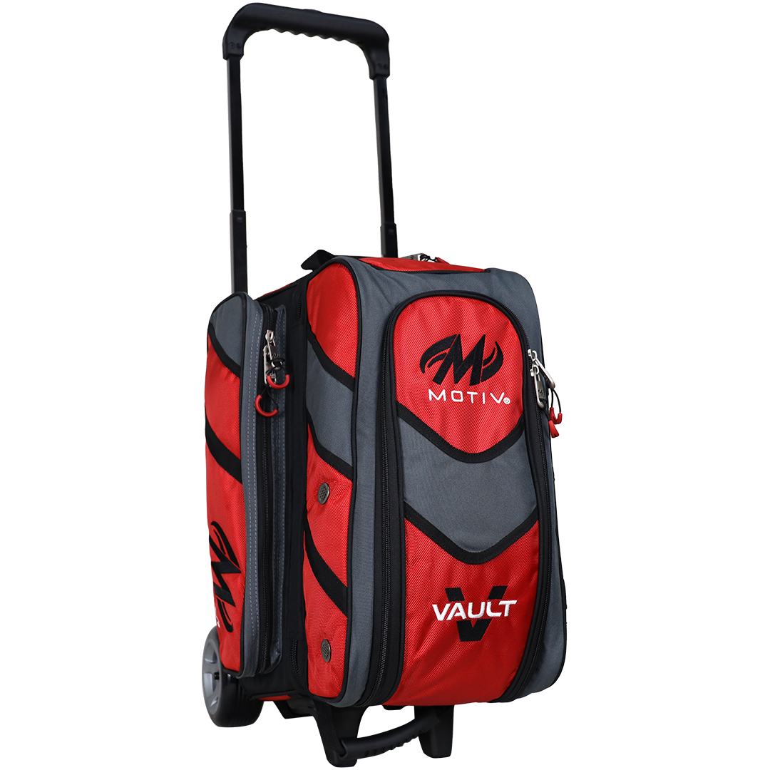 Motiv Vault 2 Ball Double Roller Fire Red Bowling Bag suitcase league tournament play sale discount coupon online pba tour