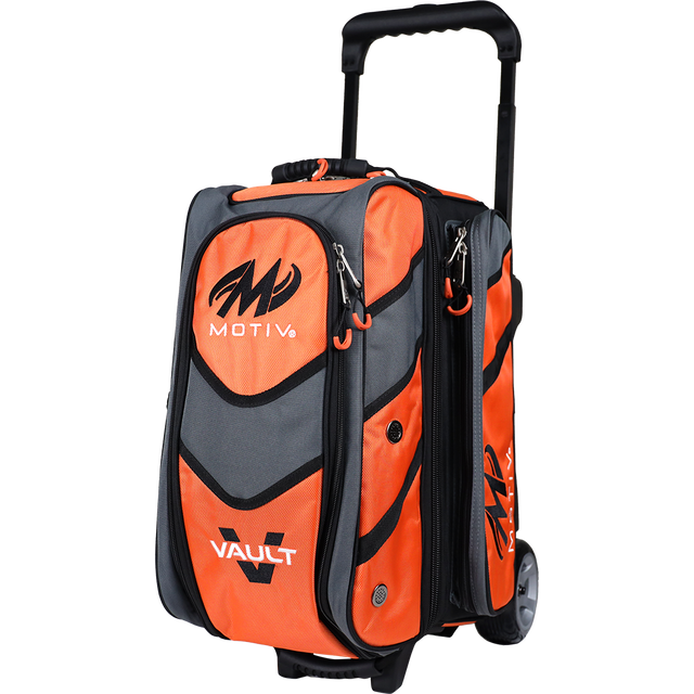 Motiv Vault 2 Ball Double Roller Tangerine Bowling Bag suitcase league tournament play sale discount coupon online pba tour